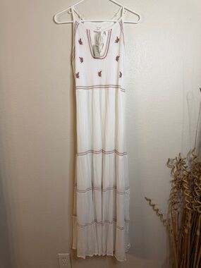 Maurices White Maxi Dress with Rust Embroidered Detail